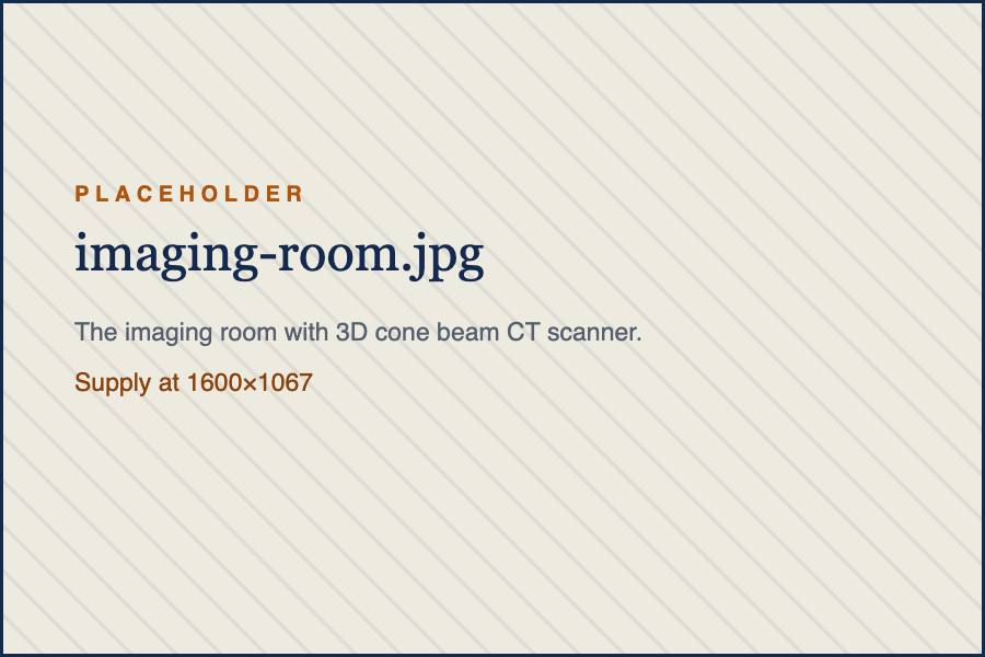 The imaging room with 3D cone beam CT scanner.